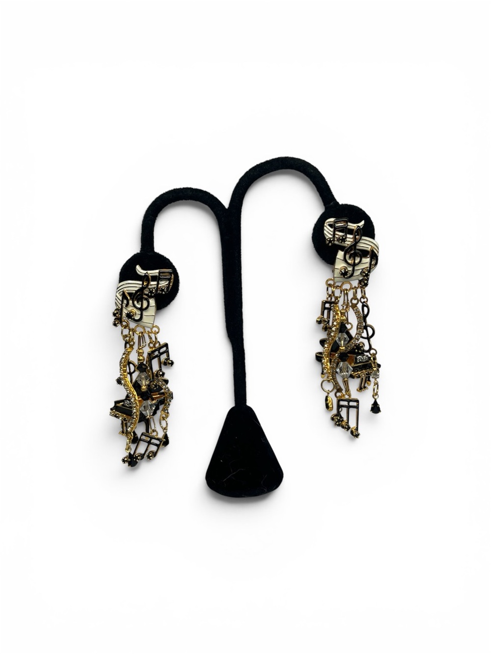 Lunch at the Ritz musical piano clip on earrings Vintage 3” Enamel - Picture 2 of 8